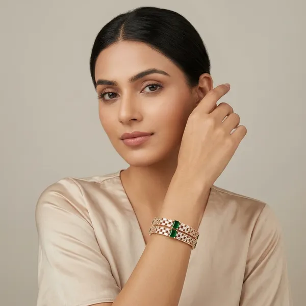 Elegant_American_Diamond_Green_Brass_Rose_Gold_Polish_Bangles_(Set_Of_2)