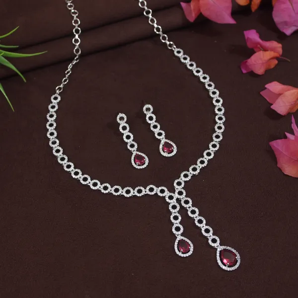 Elegant_American_Diamond_Necklace_Set_With_Ruby_&__Stones