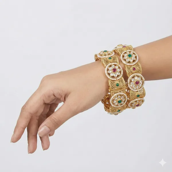 Elegant_Antique_Gold_Plated_Kundan_&_Pearl_Bangles_For_Women