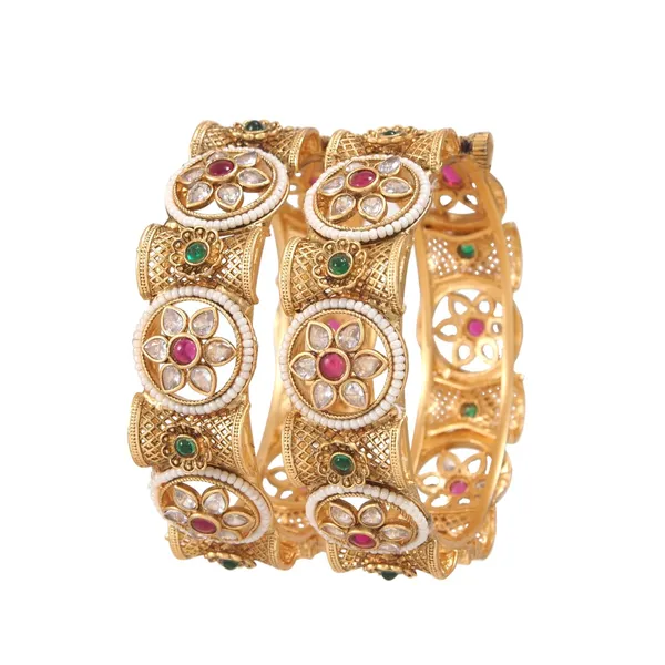 Elegant_Antique_Gold_Plated_Kundan_&_Pearl_Bangles_For_Women