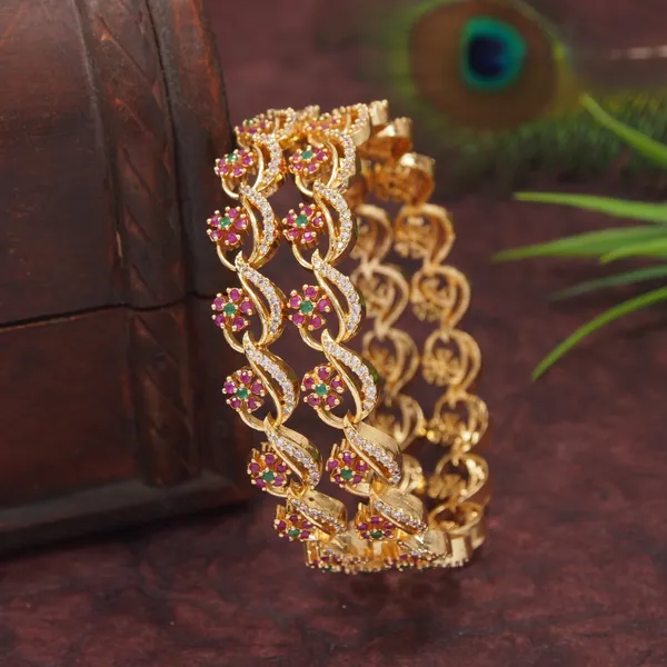 Elegant_Gold_Plated_Floral_Design_Bangles_With_Ruby_&_Green_Stones_For_Women