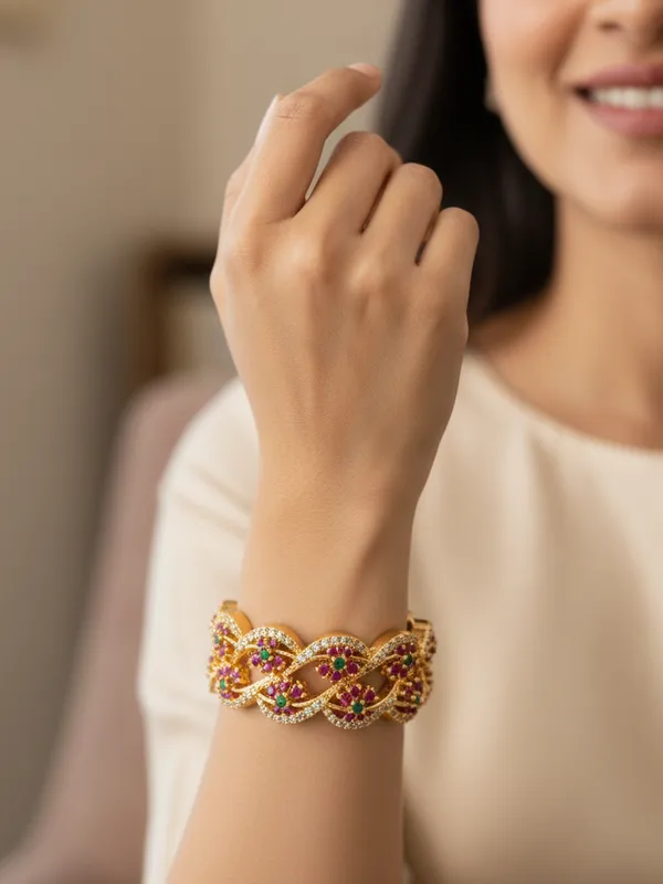 Elegant_Gold_Plated_Floral_Design_Bangles_With_Ruby_&_Green_Stones_For_Women