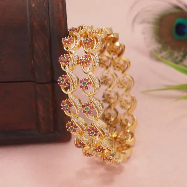 Elegant_Gold_Plated_Floral_Design_Bangles_With_Ruby_&_Green_Stones_For_Women