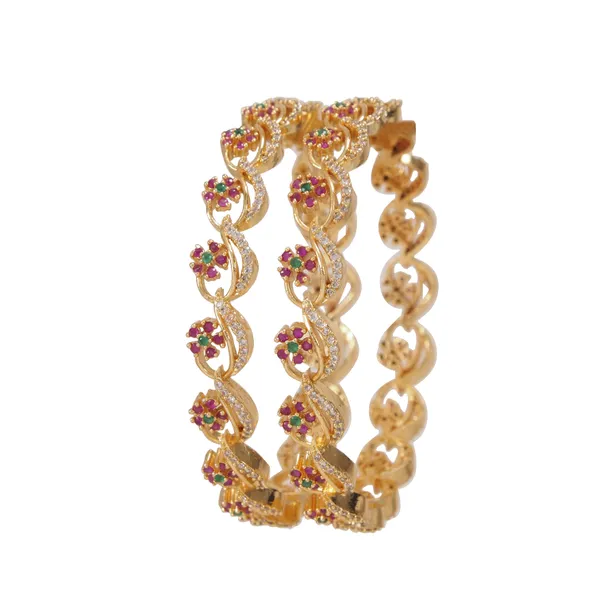 Elegant_Gold_Plated_Floral_Design_Bangles_With_Ruby_&_Green_Stones_For_Women