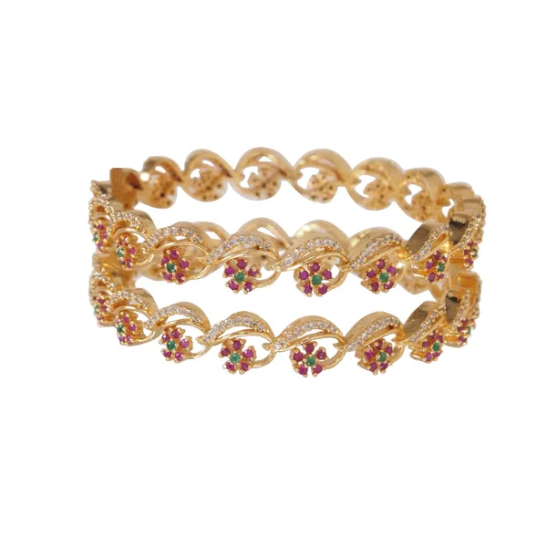 Elegant_Gold_Plated_Floral_Design_Bangles_With_Ruby_&_Green_Stones_For_Women