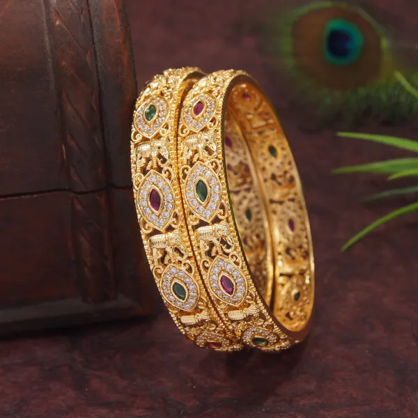 Traditional_Antique_Gold_Plated_Temple_Design_Bangles_With_Ruby_&_Green_Stones_For_Women