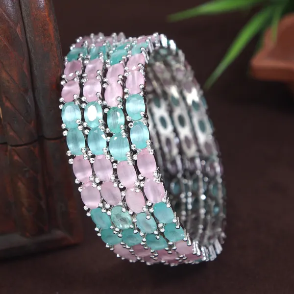 Elegant_Mint_&_Pink_Silver_Finish_Stone_Bangles__Set_Of_4