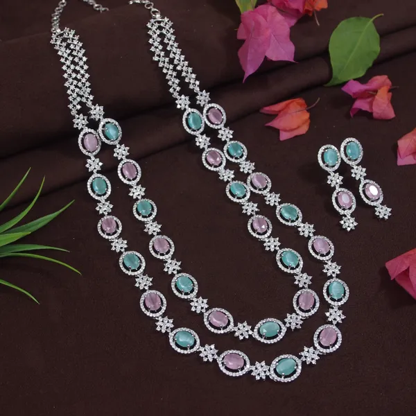 Elegant__&__American_Diamond_Silver_Plated_Necklace_Set