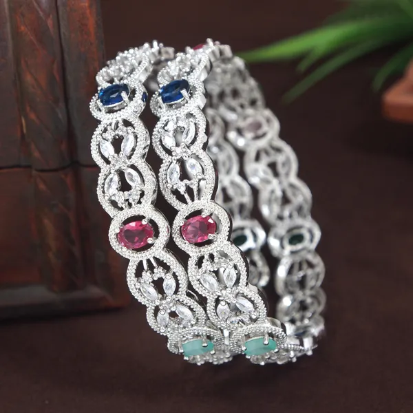 Elegant_Multi_Stone_Zircon_Brass_Silver_Plated_Bangles