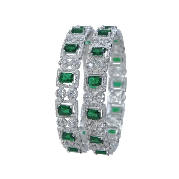 Emerald_Green_And_White_American_Diamond_Silver_Plated_Bangles