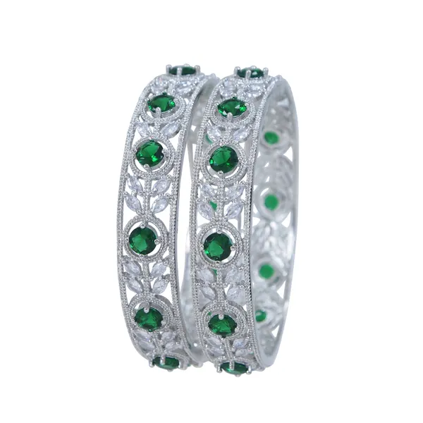 Emerald_Green_And_White_American_Diamond_Silver_Plated_Bangles
