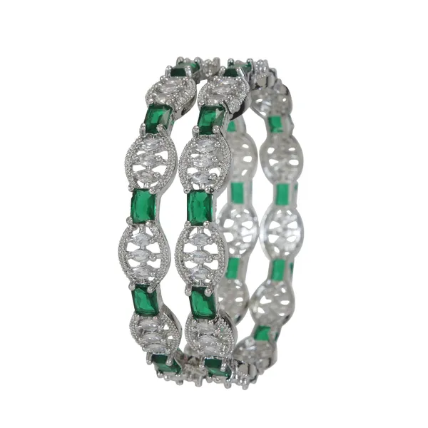 Emerald_Green_And_White_American_Diamond_Silver_Plated_Bangles