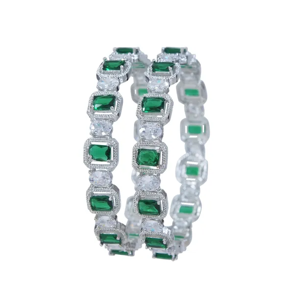 Emerald_Green_And_White_American_Diamond_Silver_Plated_Bangles