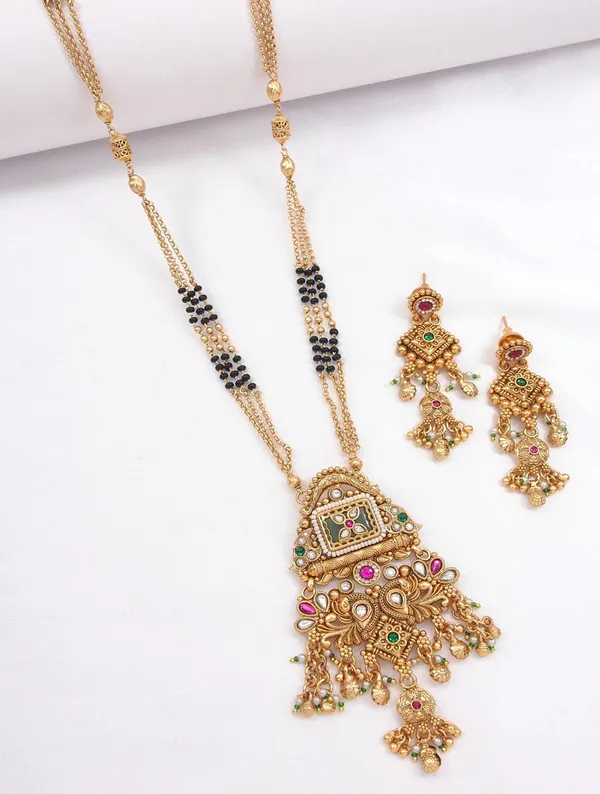Ethnic_Designer_Gold_Plated_Black_Bead_Mangalsutra_Set_With_Ruby_&_Emerald_Coloured_Stones