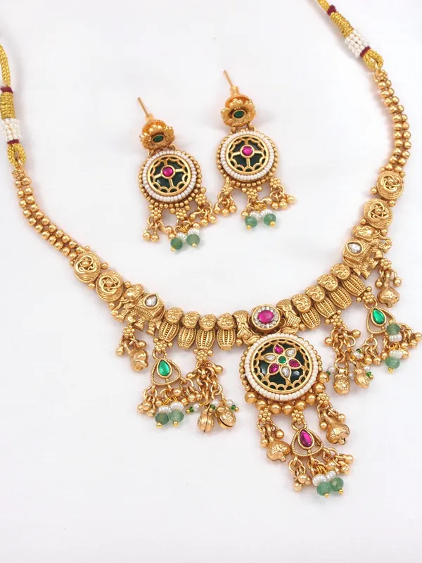 Ethnic_Style_Gold_Plated_Brass_Statement_Necklace_Set_With_Earrings