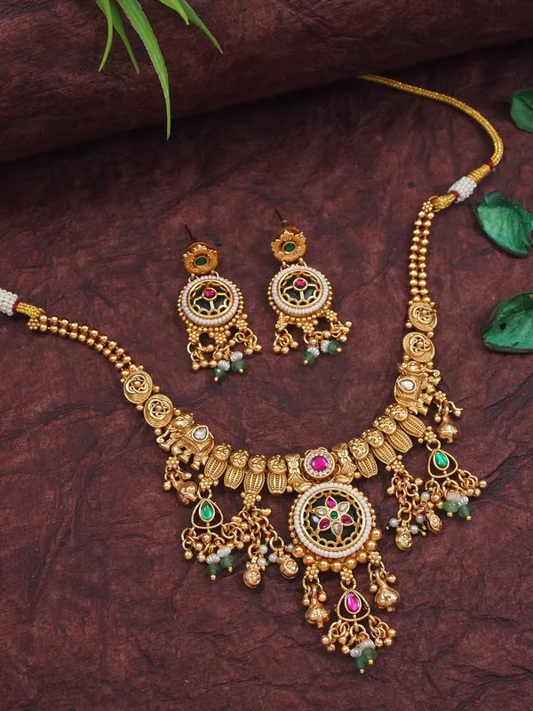 Ethnic_Style_Gold_Plated_Brass_Statement_Necklace_Set_With_Earrings