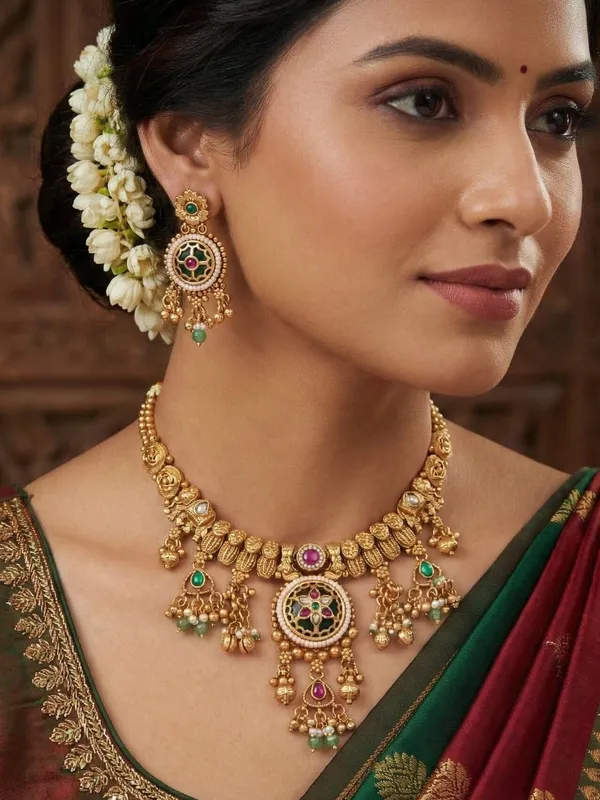 Ethnic_Style_Gold_Plated_Brass_Statement_Necklace_Set_With_Earrings