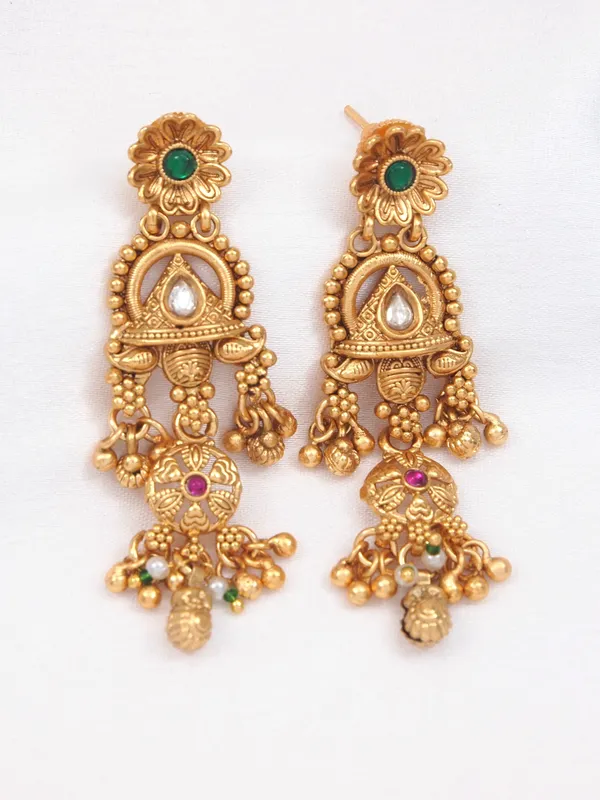 Ethnic_Temple_Style_Gold_Plated_Long_Haram_Necklace_&_Earring_Set_With_Green_&_Red_Stones