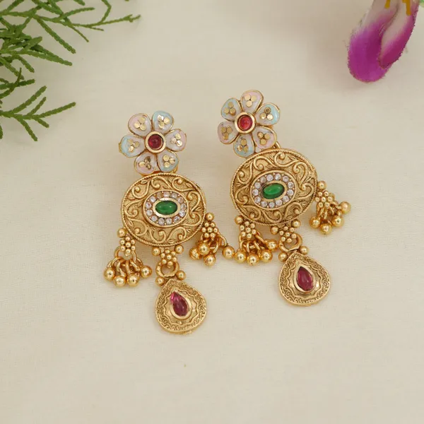 Gold_Plated_Brass_Necklace_Set_With_Multicolour_Stones,_Pearl_Beads_And_Earrings