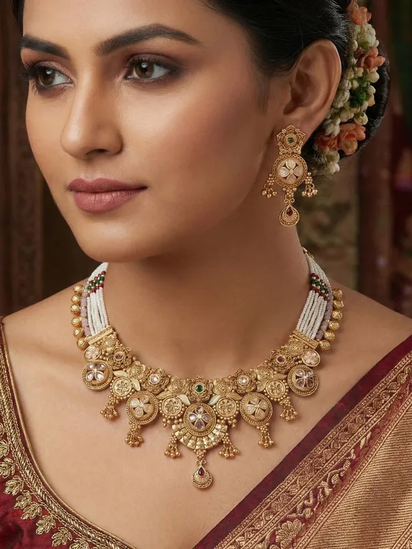 Gold_Plated_Plated_Brass_Traditional_Kundan_And_Pearl_Choker_Necklace_Set_For_Women