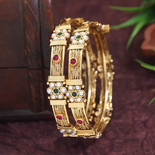 Gold_Plated_Screw_Brass_Bangles_With_Pearl_And_Stone_Detailing