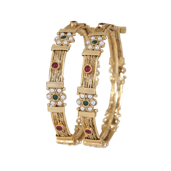 Gold_Plated_Screw_Brass_Bangles_With_Pearl_And_Stone_Detailing