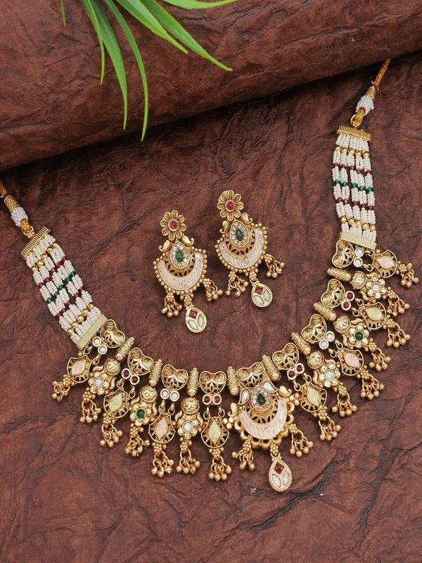 Gold_Plated_Traditional_Brass_Necklace_Set_With_Pearl_Beads_And_Stone_Earrings