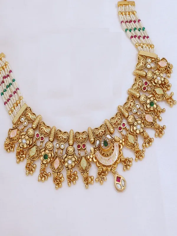 Gold_Plated_Traditional_Brass_Necklace_Set_With_Pearl_Beads_And_Stone_Earrings