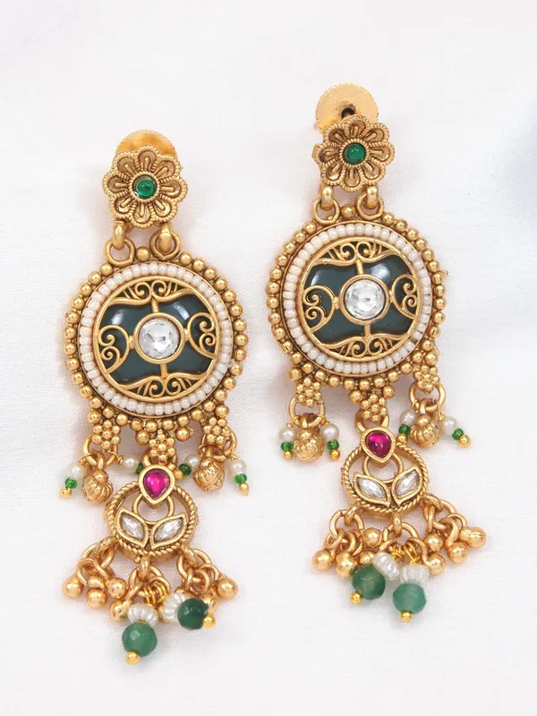 Gold_Toned_Antique_Finish_Temple_Jewellery_Long_Necklace_&_Jhumka_Earrings_Set