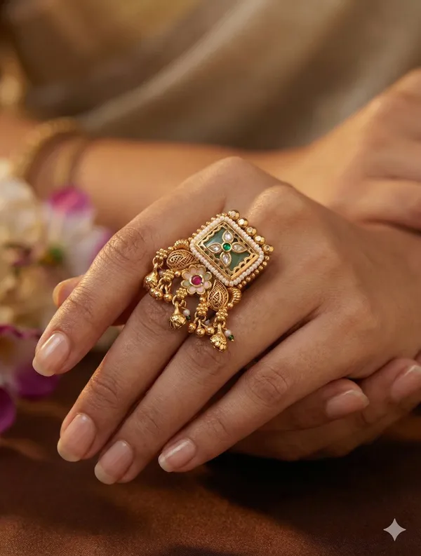 Gold_Toned_Handcrafted_Kundan_Floral_Adjustable_Ring_With_Pearl_Drops