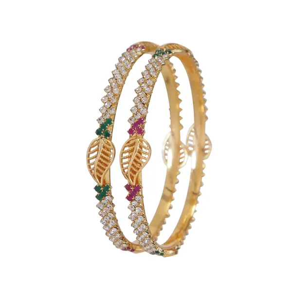 Gorgeous_Micro_Gold_Plated_Centre_Leaf_Pattern_Bangles_With_Para_Stones_Temple_Wear_Collection