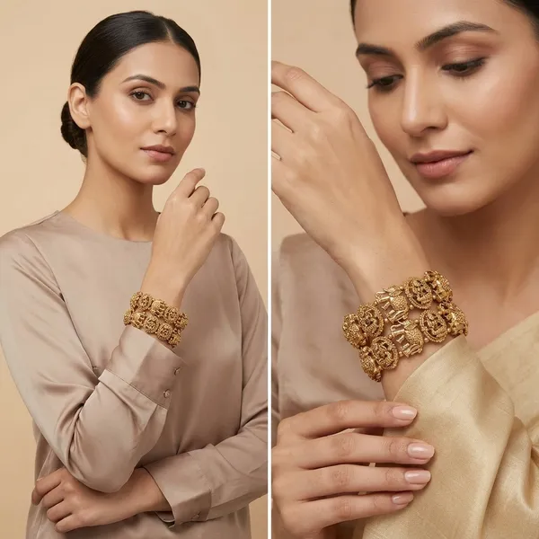 Handcrafted_Matte_Brass_Temple_Bangle_With_Elephant_Motif