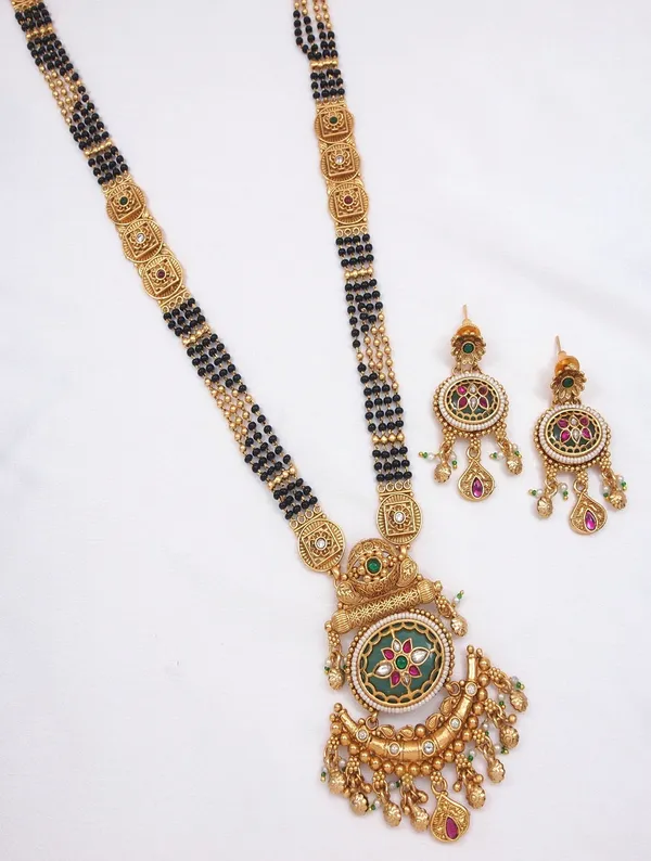 Heritage_Gold_Plated_Long_Mangalsutra_Necklace_Set_With_Matching_Drop_Earrings