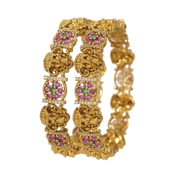 Matte_Gold_Plated_Brass_Bangles_With_Ruby_Green_Ad_Stones_&_Lakshmi_Design