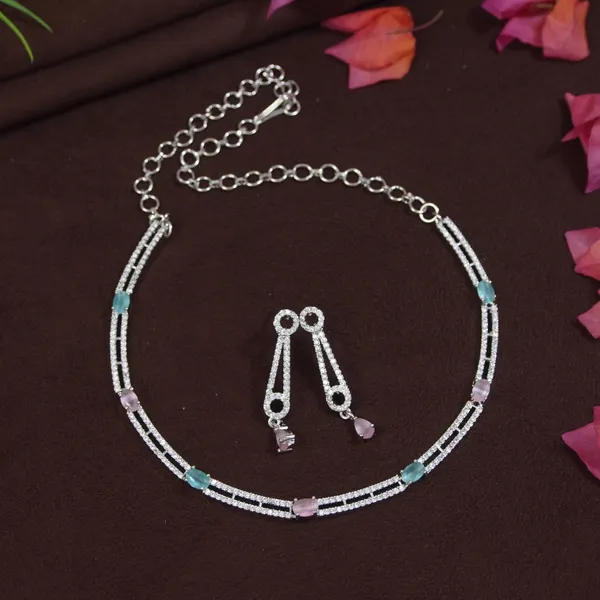 Minimalist_Mint_&_Pink_American_Diamond_Silver_Plated_Necklace_Set