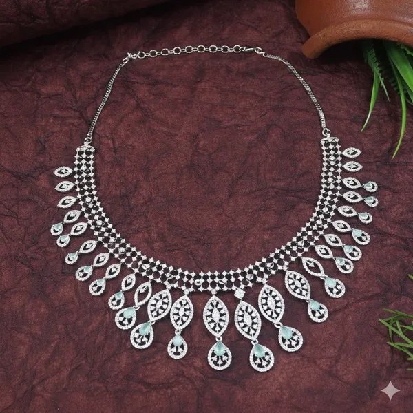 Mint__American_Diamond_Silver_Brass_Necklace_With_Earrings