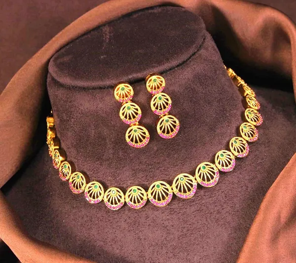 American_Diamond_Brass_Matte_Finish_Necklace_Set
