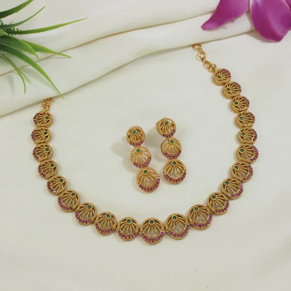 American_Diamond_Brass_Matte_Finish_Necklace_Set