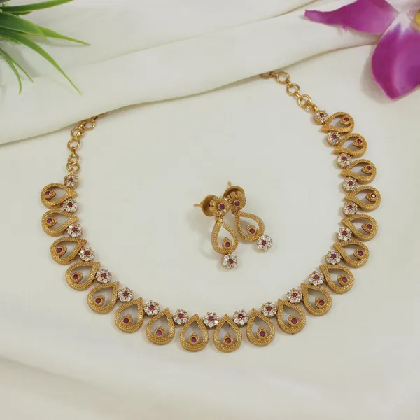 American_Diamond_Brass_Matte_Finish_Necklace_Set