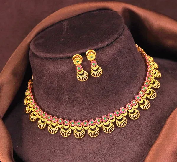 American_Diamond_Brass_Matte_Finish_Necklace_Set