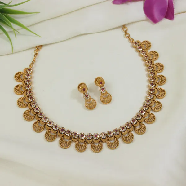 American_Diamond_Brass_Matte_Finish_Necklace_Set
