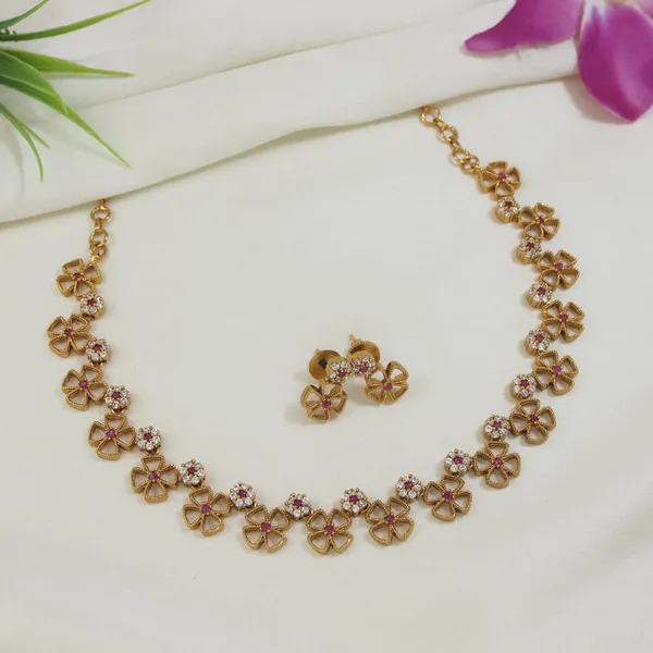 American_Diamond_Brass_Matte_Finish_Necklace_Set