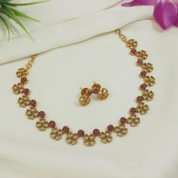 American_Diamond_Brass_Matte_Finish_Necklace_Set