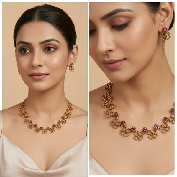 American_Diamond_Brass_Matte_Finish_Necklace_Set