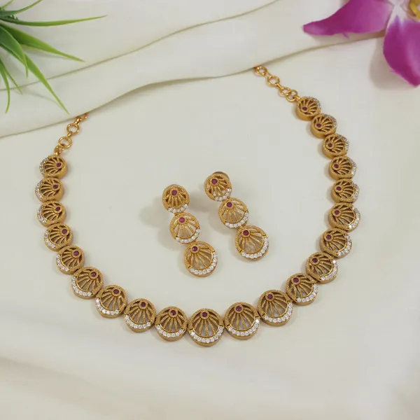 American_Diamond_Brass_Matte_Finish_Necklace_Set