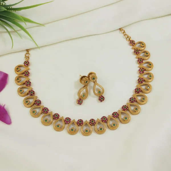 American_Diamond_Brass_Matte_Finish_Necklace_Set