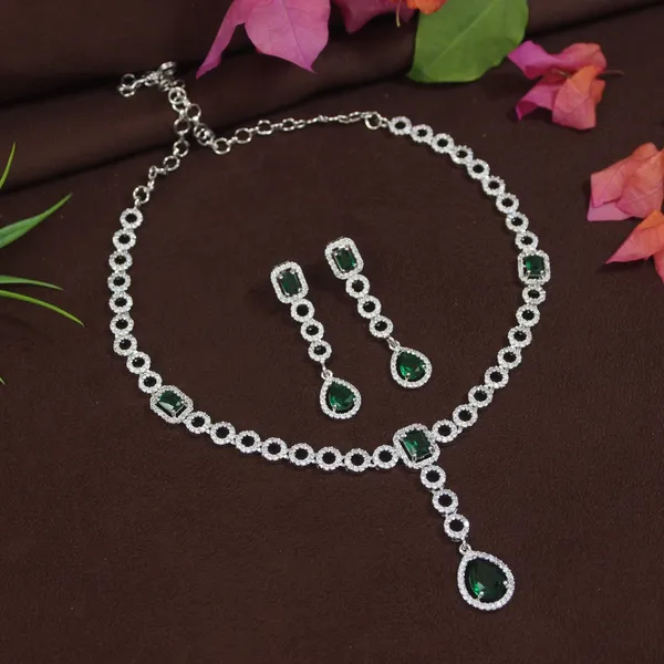 American_Diamond_Necklace_Set_With_Green_&__Stones