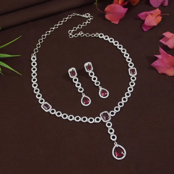 American_Diamond_Necklace_Set_With_Ruby_&__Stones