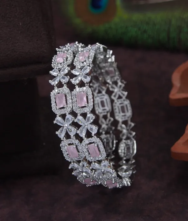 American_Diamond_Silver_Brass_Bangle_Set_Studded_Pink_White_Diamond