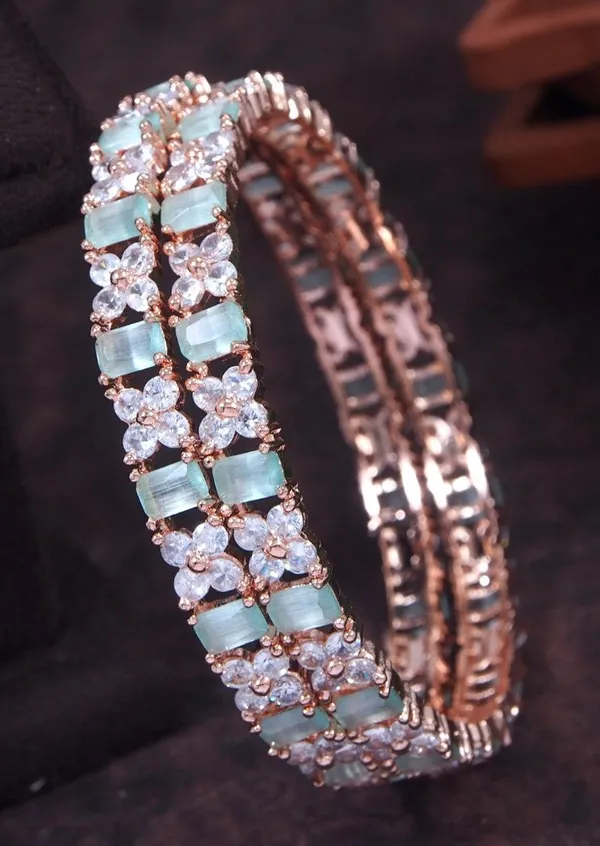 American_Diamond_Rose_Gold_Mint_White_Diamond_Bangle_Set